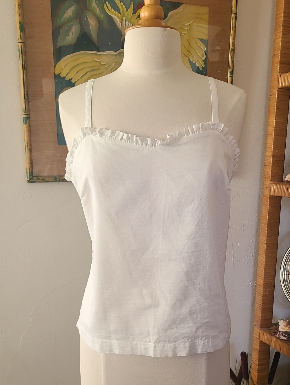 Gap 100% Cotton White Ruffle Tank Top Size Medium
